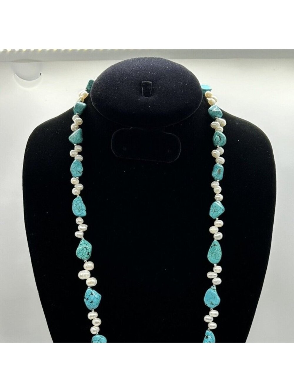 Turquoise Color Stone Freshwater Pearl Necklace Bracelet Earrings Jewelry Set - Picture 2 of 6